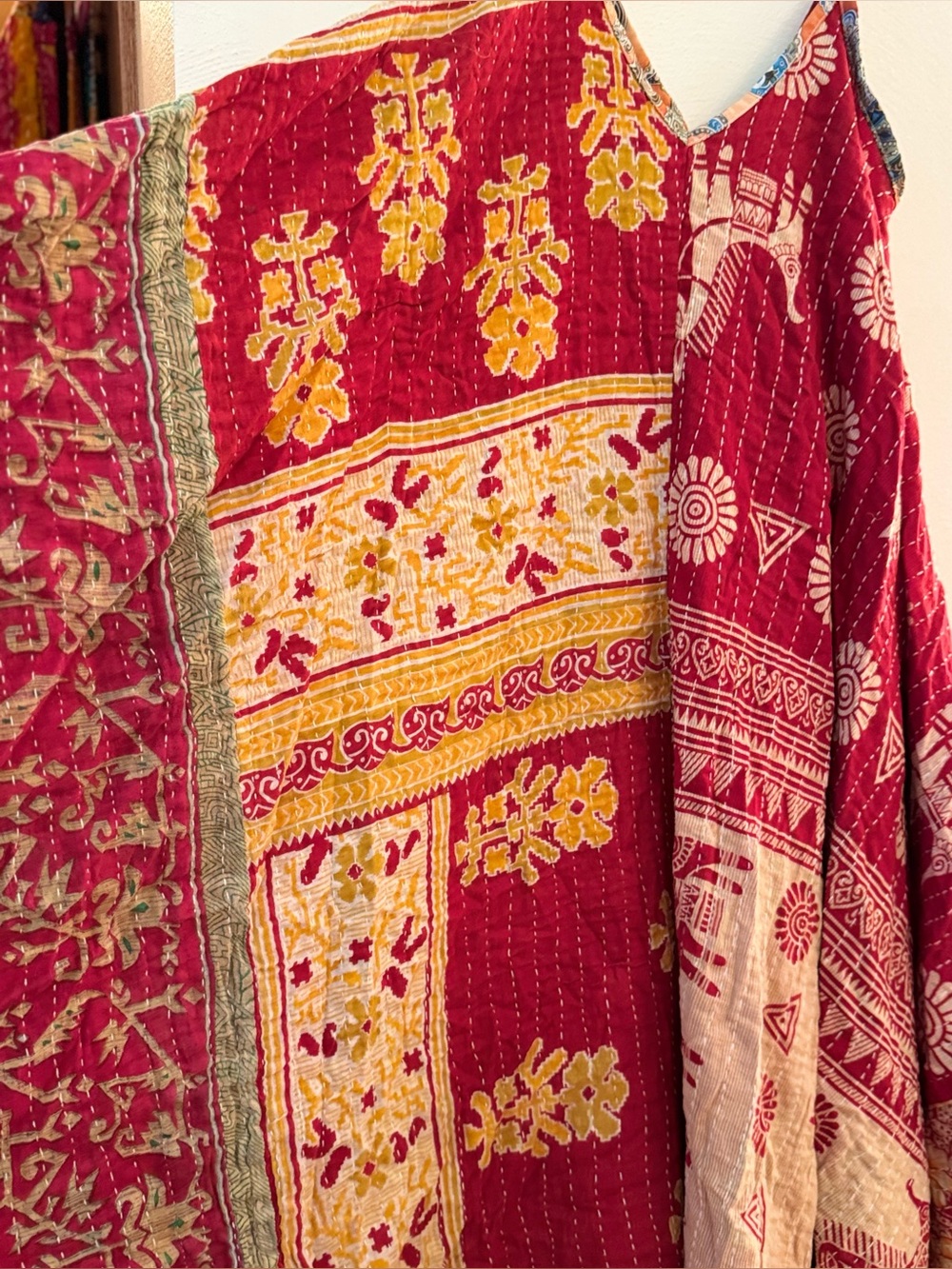 KANTHA OVERSIZED DRESS BOHO COMFY with pockets, Handmade Reversible One Size - Picture 4 of 9